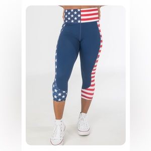 Curves and combat boots American flag leggings.